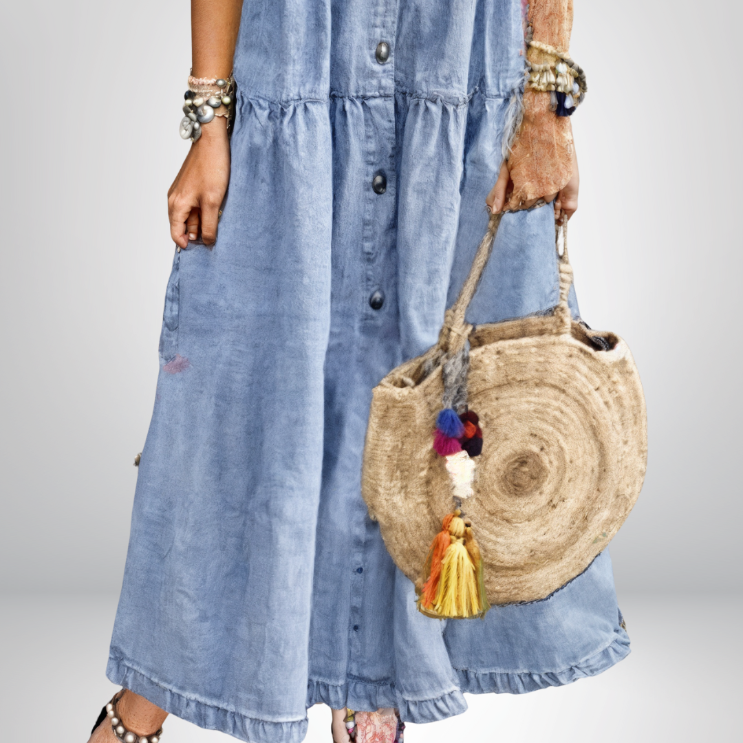 Leokadia - Robe en Denim Doux avec Boutons
