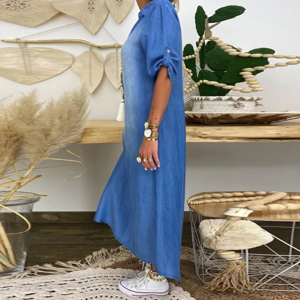 Lea - Robe Longue Style Jean
