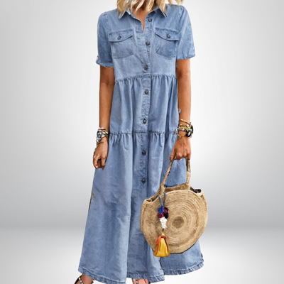 Leokadia - Robe en Denim Doux avec Boutons