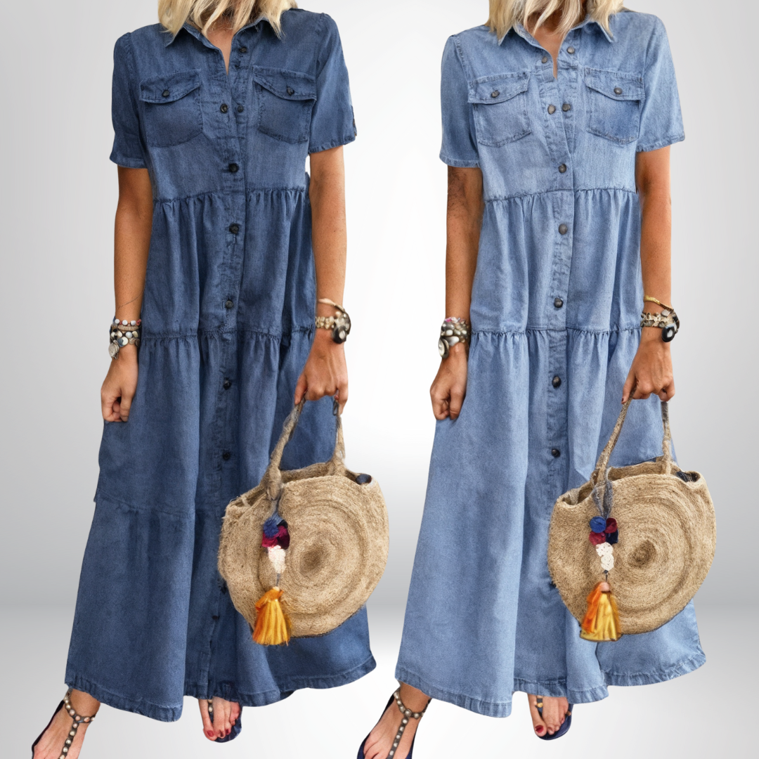 Leokadia - Robe en Denim Doux avec Boutons
