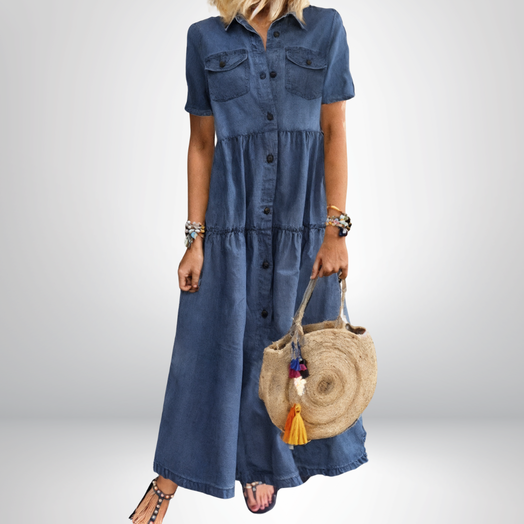 Leokadia - Robe en Denim Doux avec Boutons
