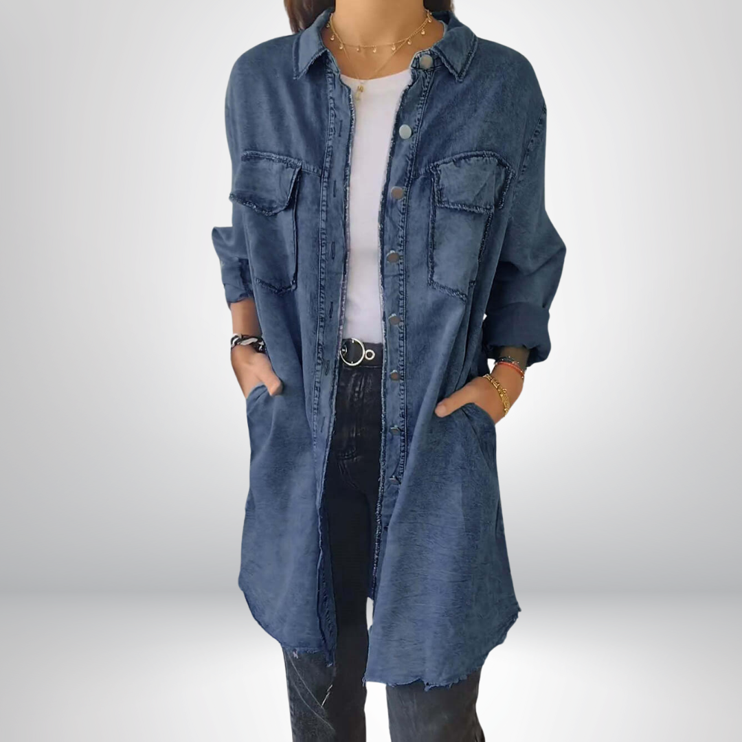 Krystyna - Veste en Denim Élégante avec Col et Manches Longues