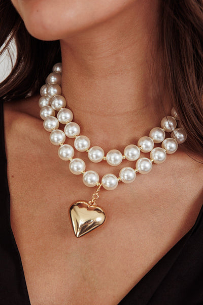 Collier en perles cœur large Kerri Or