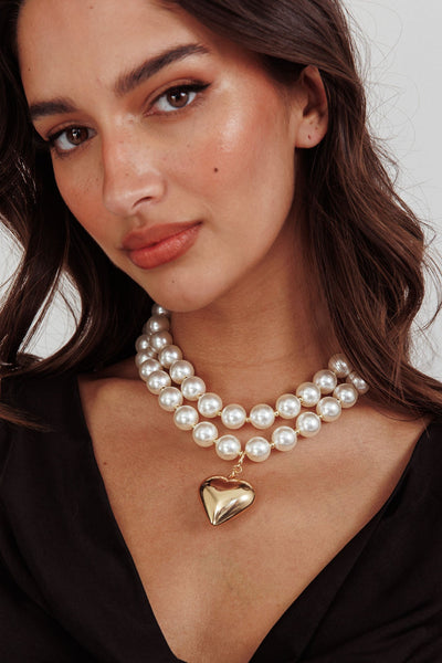 Collier en perles cœur large Kerri Or