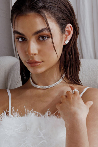 Ensemble de Boucles d'Oreilles, Bague et Collier Suite Life Diamante Argent
