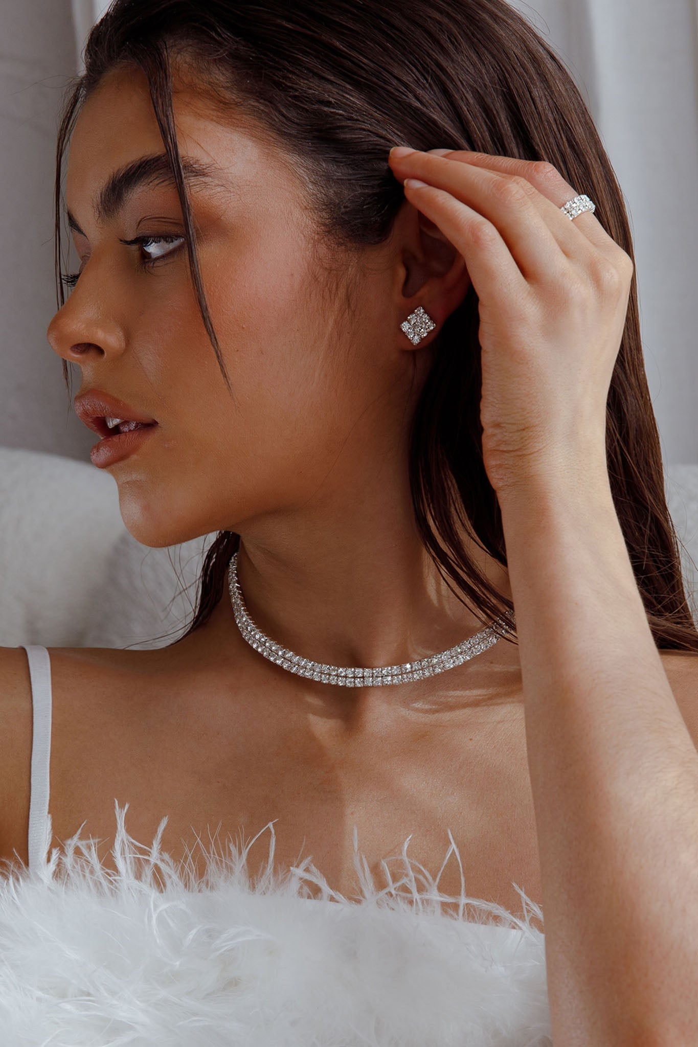 Ensemble de Boucles d'Oreilles, Bague et Collier Suite Life Diamante Argent