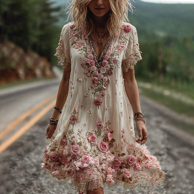Amélie - Robe avec broderie florale
