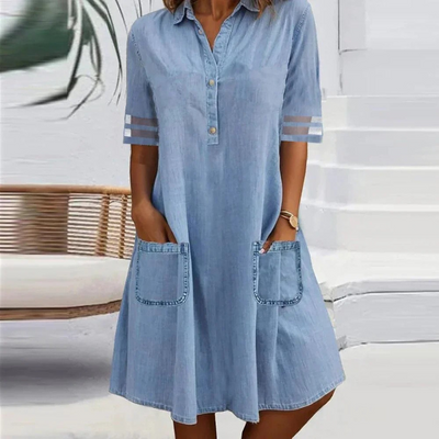 Tammin - Robe Mini Décontractée en Denim avec Poches Latérales