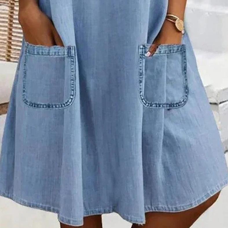 Tammin - Robe Mini Décontractée en Denim avec Poches Latérales